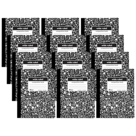 C-Line Products Composition Notebook, 100 Page, Wide Ruled, Black Marble, 12PK 22024